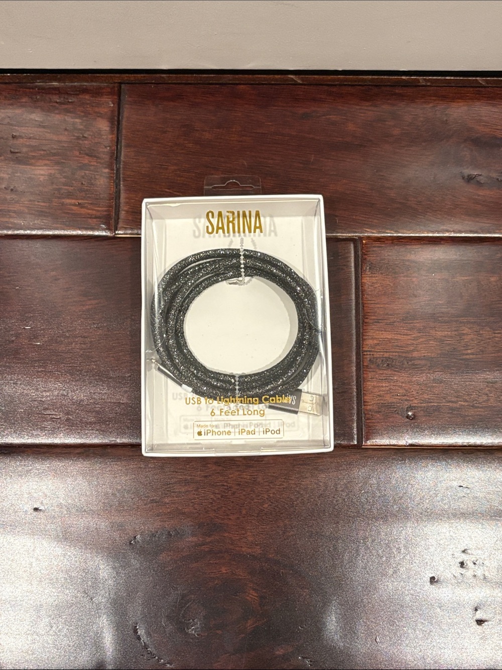 SARINA Sparkle Black Braided Lightning Cable - 6ft *NOT FOR IPHONE 15 OR HIGHER*